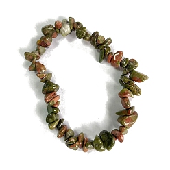 Унакит Природные Unakite стрейч браслеты, чип, внутренний диаметр: 2-1/8~2-3/8 дюйм (5.5~6 см)