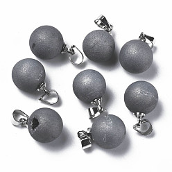 Gray Natural Agate Charms, with Platinum Brass Findings, Rack Plating, Round, Gray, 15x11x10.5mm, Hole: 4x5mm