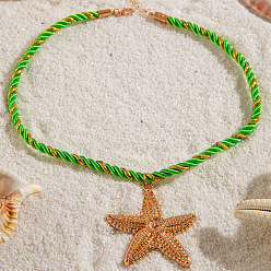 Лайм Кулон в виде морской звезды из морского сплава, ожерелье из витого хлопкового шнура., золотые, желто-зеленые, 16.73 дюйм (42.5 см), Кулон : 56x50 мм