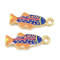 Blue Printed Brass Pendants, Tropical Fish with Polka Dot Charms, Rack Plating, Long-Lasting Plated, Lead Free & Cadmium Free, Real 18K Gold Plated, Blue, 23x8.5x4mm, Hole: 2mm
