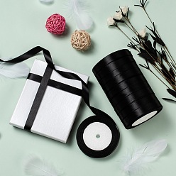 Black Single Face Satin Ribbon, Polyester Ribbon, Black, Size: about 5/8 inch(16mm) wide, 25yards/roll(22.86m/roll), 250yards/group(228.6m/group), 10rolls/group