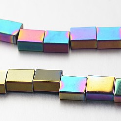 Multi-color Plated Electroplate Non-magnetic Synthetic Hematite Bead Strands, Rectangle Slide Charms, Multi-color Plated, 6x5x3mm, Hole: 3x1mm, about 67pcs/strand, 15.7 inch