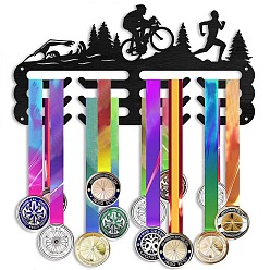 Sports Вешалка для медалей из модного дерева, 3 линейная настенная стойка, с винтами и дюбелем, чёрные, триатлон, 150x300x7 мм