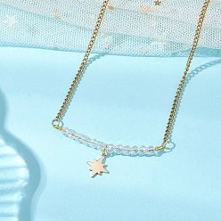 Звезда Подвеска из сплава с гранеными бусинами-рондель из гальванического стекла 304 Женские ожерелья из нержавеющей стали с панцирным плетением, золотые, ясно AB, звезда, 19.80~19.88 дюйм (50.3~50.5 см), Кулон : 13.5x10.5x11 мм