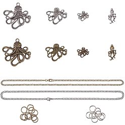 Mixed Color Tibetan Style Alloy Pendants, Octopus, Mixed Color, 35.5x43.5x5.5mm