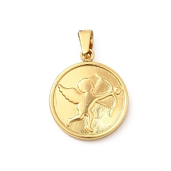 Золотой 304 подвески из нержавеющей стали, плоский круглый с ангельскими подвесками, золотые, 19.5x16.5x2.5 мм, отверстие : 5.5x3.5 мм