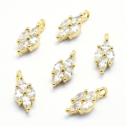 Настоящее золото 18K Латунь прелести, с кубического циркония, без свинца, без кадмии и без никеля, лошадиный глаз , прозрачные, реальный 18 k позолоченный, 12x5.5x3 мм, отверстие : 1.5 мм