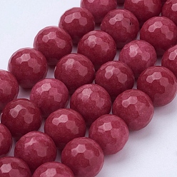 (123L) Белый крем непрозрачный блеск Натуральный Malaysia нити нефритовый шарик, окрашенные, граненые, круглые, огнеупорный кирпич, 10 мм, отверстие : 1 мм, около 37 шт / нитка, 14.5 дюйм (36.83 см)