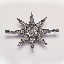 Черный Цвет Металла Латунные микро проложить кубических ссылки циркония, звезда, металлический черный , 31x24x3 мм, отверстие : 2 мм