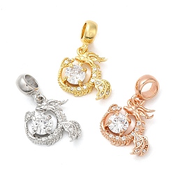 (52) Непрозрачная лаванда Стеллажное покрытие латунь проложить прозрачный кубический цирконий европейские подвески с подвесками, подвески дракона с большими отверстиями, без кадмия и без свинца, долговечный, разноцветные, 25.5 мм, Дракон: 17x16x4 mm, отверстие : 4.7 мм