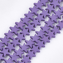 Средний Фиолетовый Окрашенного распылением немагнитных синтетических нитей гематита бусы, звезда, средне фиолетовый, 9x9x2.5 мм, отверстие : 0.8 мм, около 59~60 шт / нитка, 15.5 дюйм