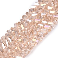 Dark Salmon Electroplate Transparent Glass Beads Strands, Triangle, Faceted, AB Color Plated, Dark Salmon, 2~3x3~3.5x3~3.5mm, Hole: 0.7~0.9mm, about 122~136pcs/strand, 10.43~11.61 inch(26.5~29.5cm)