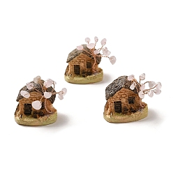 Розовый Кварц Украшения из натуральной крошки розового кварца, Основание дома из смолы, медная проволока, энергетический камень по фен-шуй, подарок для украшения дома, рабочего стола, 29~31x33~37x37.5~46 мм