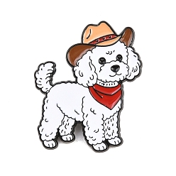 Белый Эмалевые значки с изображением ковбоя-пуделя из сплава, черные застежки для значков на лацканах для рюкзаков и одежды, белые, 25x30.5 мм