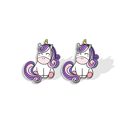 Фиолетовый Акриловые серьги-гвоздики в виде единорога для женщин, фиолетовые, 15 мм