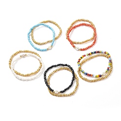 Gemischte Farbe Glasperlen Armbänder, mit Acryl-Perlen, flach rund mit einem Lächeln, Gemischte Farbe, Innendurchmesser: 2-1/8 Zoll (5.5 cm), 2 Stück / Set