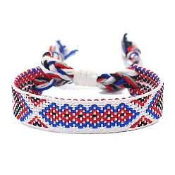 Red Bohemia Polyester Braided Rhombus Cord Bracelet, Adjustable Bracelet for Women, Red, 5-3/4 inch(14.5cm)