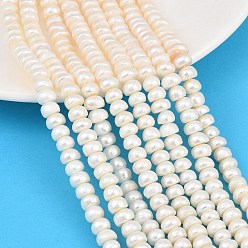 Floral White Natural Cultured Freshwater Pearl Beads Strands, Rondelle, Grade 3A+, Floral White, 7~8mm, Hole: 0.5mm, about 76pcs/strand, 13.98''(35.5cm)