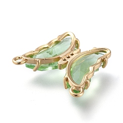 Dark Sea Green Brass Micro Pave Clear Cubic Zirconia Links, with Glass, Butterfly, Golden, Dark Sea Green, 18x21.5x4.5mm, Hole: 1.4mm