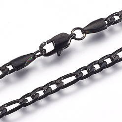 Черный Цвет Металла Мужской 304 из нержавеющей стали фигаро цепи ожерелья, с карабин-лобстерами , металлический черный , 23.8~23.9 дюйм (60.5~60.8 см), 4x1~1.5 мм