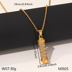 Column 304 Stainless Steel Crystal Rhinestone Pendant Necklaces for Men, Golden, Column, 22.83 inch(58cm), Pendant: 50x9mm
