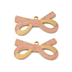 Настоящее золото 18K 304 подвески из нержавеющей стали, бантом прелести, с эмалью и блестящей пудрой, ионное покрытие (ip), реальный 18 k позолоченный, 12x23x1.5 мм, отверстие : 1.2 мм