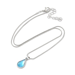 Platinum Alloy Snake Chain Necklaces, Plastic Pendant Necklaces, Teardrop, Platinum, 18.62 inch(47.3cm)