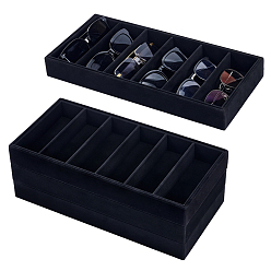 Noir 6 Plateaux d'exposition à bijoux rectangulaires en bois recouverts de velours, pour bracelets, colliers, montres, noir, 36x18x4.2 cm