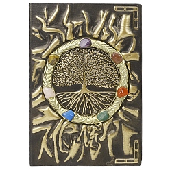 Coconut Brown Rectangle 3D Embossed PU Leather Notebook, with Chakra Natural Gemstone Chips, A5 Tree of Life  Pattern Journal, for School Office Supplies, Coconut Brown, 210x145x17mm