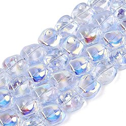 Light Blue Electroplate Transparent Glass Beads Strands, Beans, AB Color Plated, Half Plated, Light Blue, 10.5~11x11~11.5x7~7.5mm, Hole: 0.9~0.1mm, about 59~60pcs/strand, 25.20~25.59 inch(64~65cm)