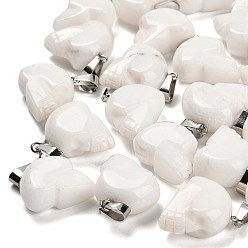 Белый Нефрит Натурального белого нефрита подвески, из нержавеющей стали с цветным покрытием 201 защелки из нержавеющей стали на дужках, череп, 18~18.5x9.5~10x20~21 мм, отверстие : 7.5x4.5 мм
