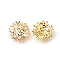 Настоящее золото 18K Колпачки для бусин из прозрачного кубического циркония в форме цветка из латуни, долговечный, без кадмия и без свинца, стойки покрытие, реальный 18 k позолоченный, 14.5x5 мм, отверстие : 1.6 мм
