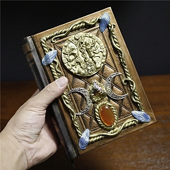 Peru Rectangle with Triple Moon 3D Embossed Notebook, with Natural Gemstone, for School Office Supplies, Peru, 175x135x40mm