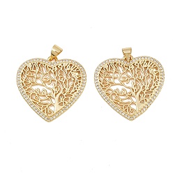 Настоящее золото 16K Латунные микро проложить кубического циркония подвески, сердце, реальный 16 k позолоченный, 26x26.5x1.5 мм, отверстие : 4.5x4 мм