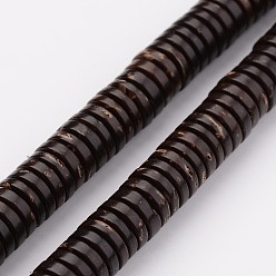 Кокосово-Коричневый Натурального кокосового шарик нити, неокрашенными, плоско-круглые, кокосового коричневый, 6x2 мм, отверстие : 1 мм, около 295 шт / нитка, 23.2 дюйм