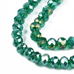 Sea Green Electroplate Glass Beads Strands, AB Color Plated, Faceted, Rondelle, Sea Green, 6x5mm, Hole: 1mm, about 85~88pcs/strand, 16.1~16.5 inch(41~42cm)