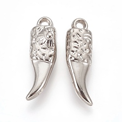 Platinum CCB Plastic Pendants, Tusk Shaped, Platinum, 33x10x7mm, Hole: 2.5mm