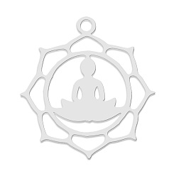 Нержавеющая Сталь Цвет Не тускнеющие 201 подвески из нержавеющей стали, лазерная резка, цветок с йогой, цвет нержавеющей стали, 21.5x19.5x1 мм, отверстие : 1.5 мм