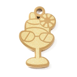 Golden 304 Stainless Steel Pendants, Wine Glass Drink Charms, Hand Polished, Ion Plating(IP), Golden, 20x11x1.4mm, Hole: 1.8mm