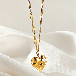 Heart 304 Stainless Steel Pave Clear Cubic Zirconia Pendant Necklaces, Real 18K Gold Plated, Heart, 15.75 inch(40cm), pendant long: 20mm