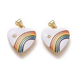 Белый Латунные микро проложить кубического циркония подвески, с эмалью, реальный 18 k позолоченный, сердце и радуга, белые, 21x18.5x3.5 мм, отверстие : 3.5x5 мм