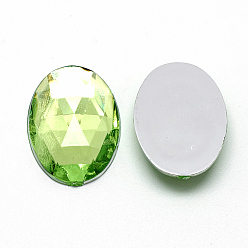 Light Green Acrylic Rhinestone Flat Back Cabochons, Faceted, Bottom Silver Plated, Oval, Light Green, 18x13x4.5mm
