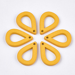 Золотистый Расписные подвески из тополя, слеза, золотые, 25x17x2.5 мм, отверстие : 1.8 мм