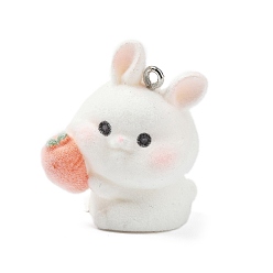 Кролик Подвески из непрозрачной смолы, с платиновыми тоновыми железными петлями, кролик, 34x27x21 мм, отверстие : 2 мм