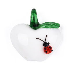 Белый Подвески лэмпворк ручной работы, яблоко и божья коровка, белые, 34~35x33~34x11~13 мм, отверстие : 6~7x5~6 мм