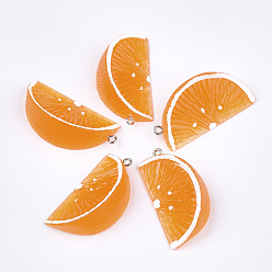 Коралловый Подвески из смолы, с фурнитурой железной платинового оттенка, имитация еды, оранжевые, коралл, 43~44x21x14 мм, отверстие : 2 мм