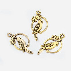 Or Antique Pendentifs alliage de perroquets tropicaux, sans plomb et sans cadmium, Or antique, 28x14.5x1.5mm, Trou: 1.5mm