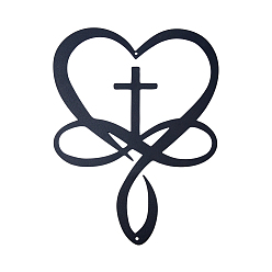 Черный Кованый железный настенный декор, декор стен гостиной, сердце и крест, чёрные, 300x215x1 мм