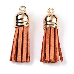 Коралловый Искусственные замши кисточкой подвесные украшения, с концами пластмассового шнура ccb, золотой свет, коралл, 33~35x10 мм, отверстие : 2.5 мм