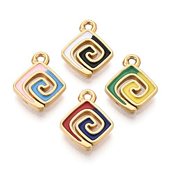 (52) Непрозрачная лаванда 304 из нержавеющей стали шармы эмали, ромб прелести, ионное покрытие (ip), реальный 18 k позолоченный, разноцветные, 14x11x2 мм, отверстие : 1.2 мм